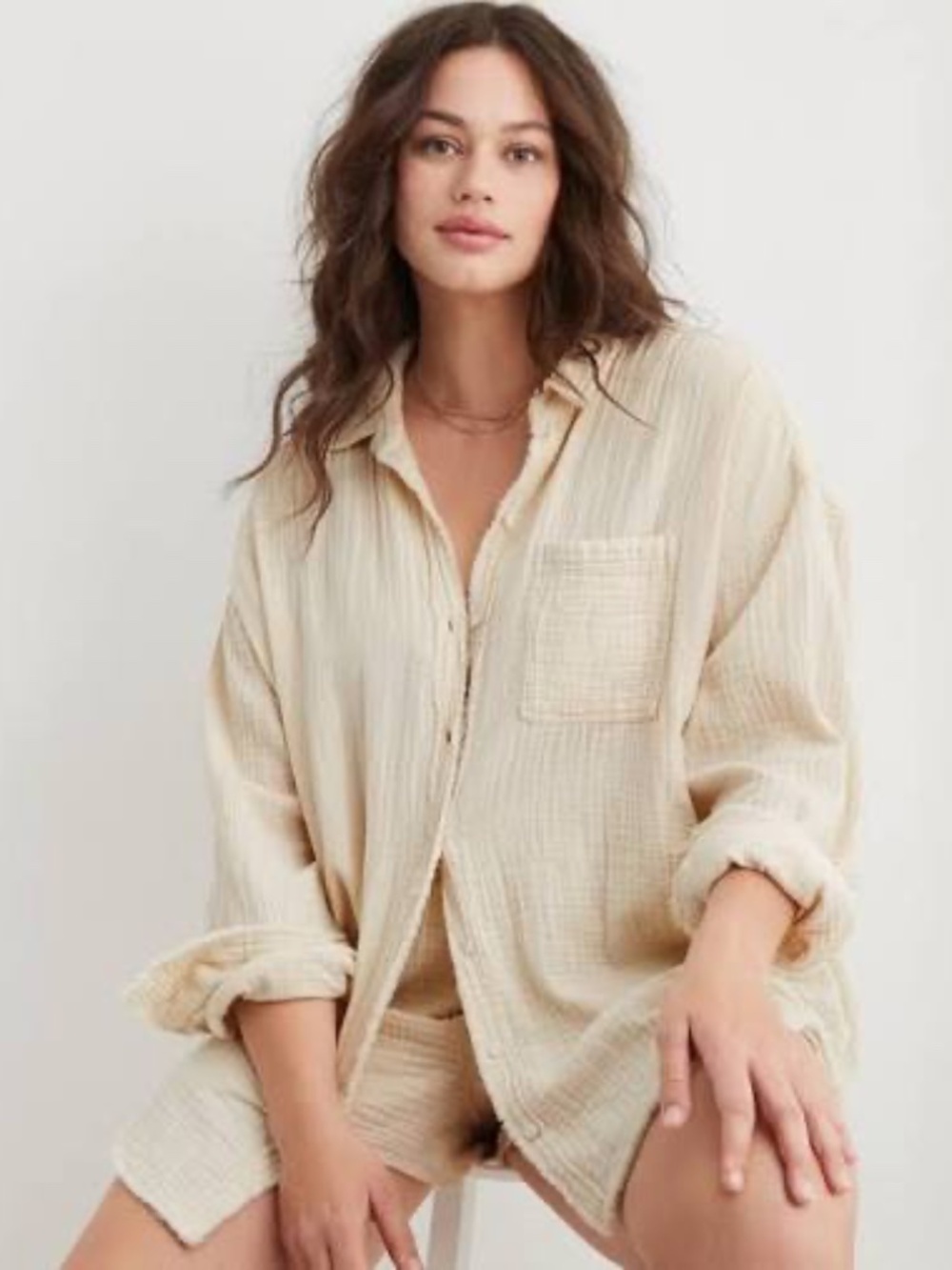 Aerie Gauzy Coverup Shirt - L